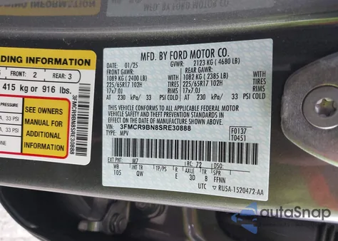 2025 Ford Bronco Sport Big Bend from USA, damaged, VIN 3FMCR9BN8SRE30888